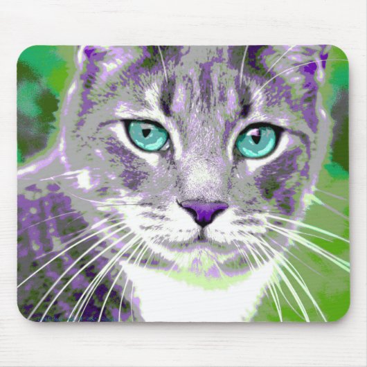ポップアートの灰色の虎猫猫 マウスパッド (正面)