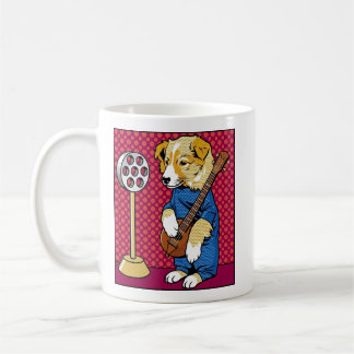 ポップアートの犬が楽器を演奏するレトロコミック コーヒーマグカップ