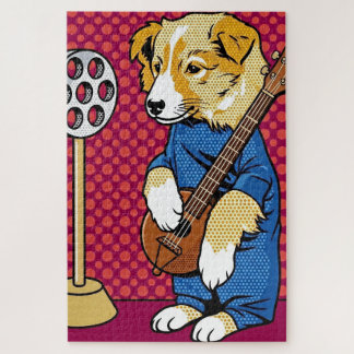 ポップアートの犬が楽器を演奏するレトロコミック ジグソーパズル