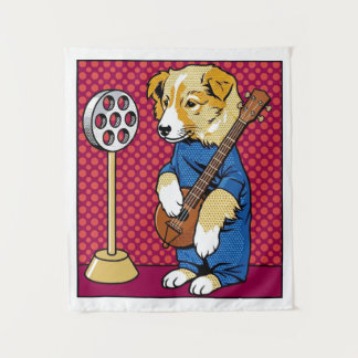 ポップアートの犬が楽器を演奏するレトロコミック タペストリー