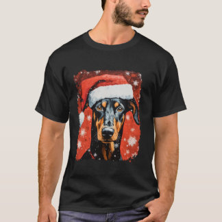 ポップアートの犬 ドーベルマン クリスマス Tシャツ