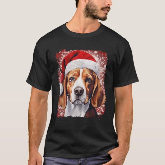 ポップアートの犬 ビーグル クリスマス Tシャツ (正面)