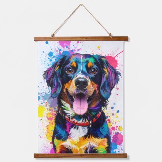 ポップアートの犬 吊り下げ型タペストリー (正面)
