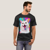ポップアートの白ネコ Tシャツ (正面フル)