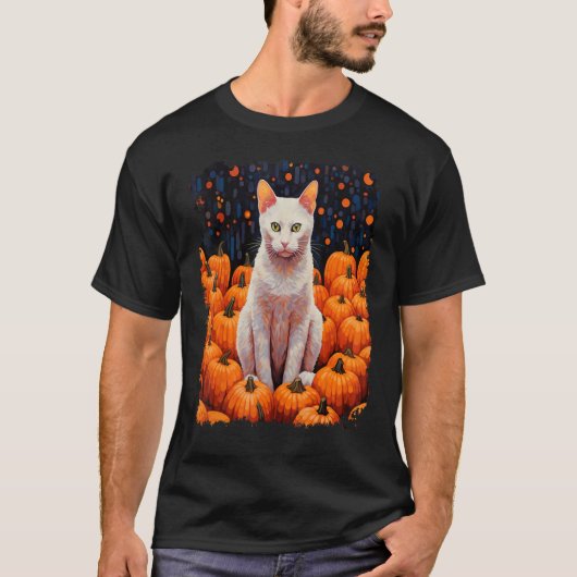 ポップアートの白猫ハロウィン Tシャツ (正面)