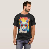 ポップアートの白猫ハワイアン Tシャツ (正面フル)