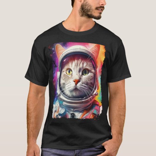 ポップアートの白猫宇宙探検 Tシャツ (正面)