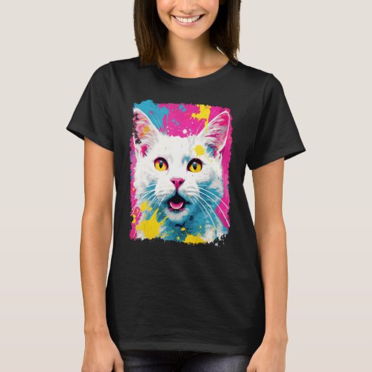 ポップアートの白猫 Tシャツ (正面)
