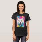ポップアートの白猫 Tシャツ (正面フル)