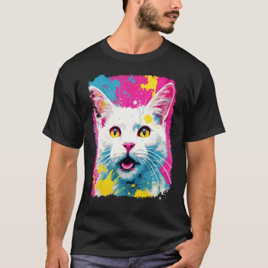 ポップアートの白猫 Tシャツ (正面)