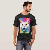 ポップアートの白猫 Tシャツ (正面フル)