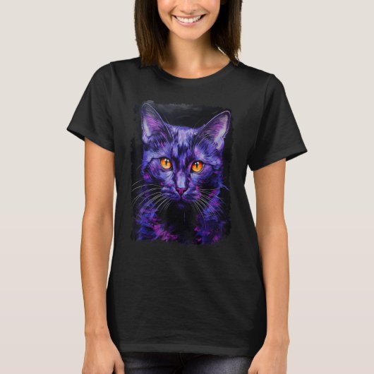ポップアートの紫色の猫 Tシャツ (正面)