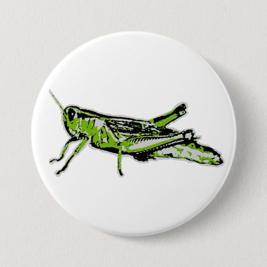 ポップアートの緑のバッタ 缶バッジ (正面)