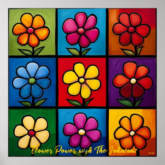 ポップアートの花のグリッドカラフルな壁のアート ポスター (正面)