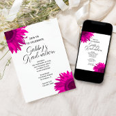 ポップアートの花を飾ったピンクの卒業パーティー招待状 招待状