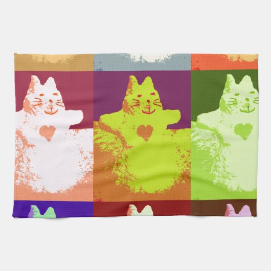 ポップアートの雪の子猫 キッチンタオル (横)