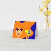 ポップアートの顔Notecard カード (黄色い花)