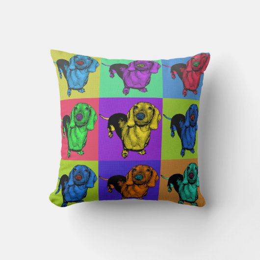 ポップアートのDachsund Doxieは多色刷りのPopartにパネルをはめます クッション (正面)
