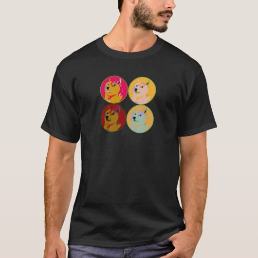 ポップアートのdogecoinのデザイン tシャツ (正面)