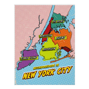 ポップアートイラストのニューヨーク市地図 ポスター