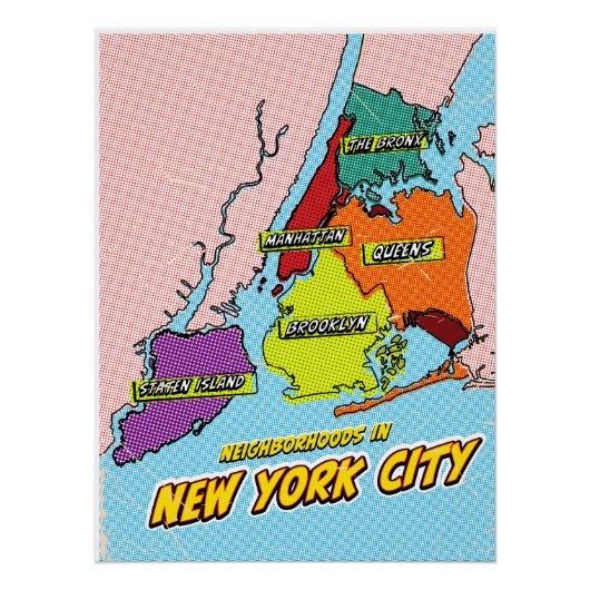 ポップアートイラストのニューヨーク市地図 ポスター (正面)