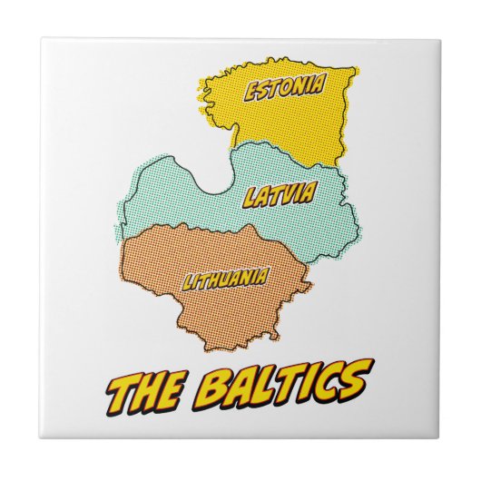 ポップアートイラストのバルト三国地図 タイル (正面)