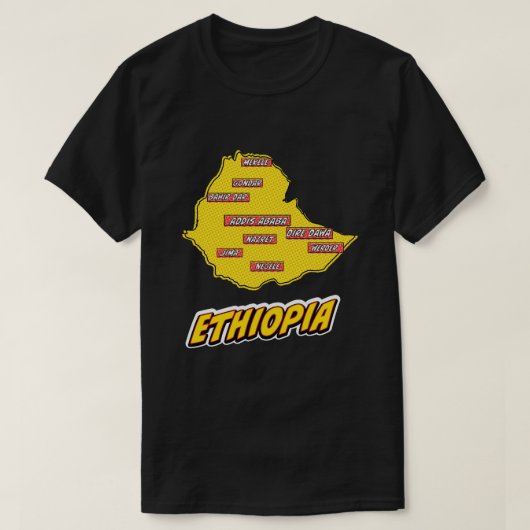 ポップアートイラストエチオピア地図 Tシャツ (デザイン正面)