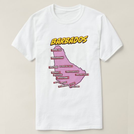 ポップアートイラストバルバドス地図 Tシャツ (デザイン正面)