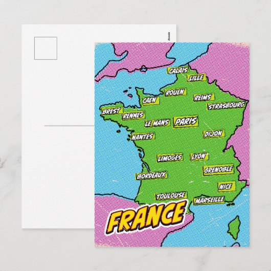 ポップアートイラストフランス地図 シーズンポストカード (正面/裏面)