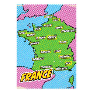 ポップアートイラストフランス地図 フォトプリント           