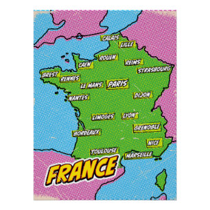 ポップアートイラストフランス地図 ポスター