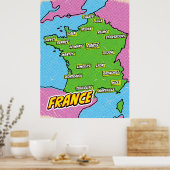 ポップアートイラストフランス地図 ポスター (キッチン)