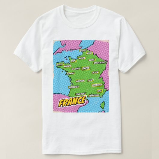 ポップアートイラストフランス地図 Tシャツ (デザイン正面)