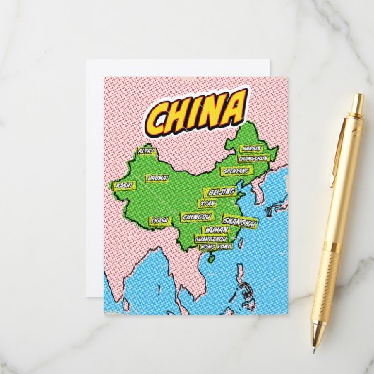 ポップアートイラスト中国地図 エンクロージャーカード (正面/裏面インサイチュ)