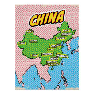 ポップアートイラスト中国地図 ポスター