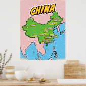 ポップアートイラスト中国地図 ポスター (キッチン)