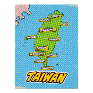 ポップアートイラスト台湾地図 ポスター