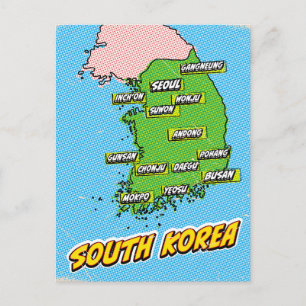 ポップアートイラスト大韓民国地図 ポストカード