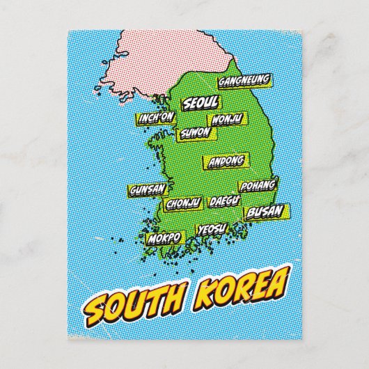 ポップアートイラスト大韓民国地図 ポストカード (正面)