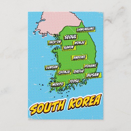 ポップアートイラスト韓国地図 エンクロージャーカード (正面)