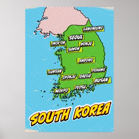 ポップアートイラスト韓国地図 ポスター (正面)