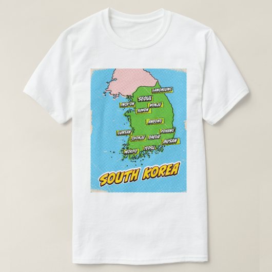 ポップアートイラスト韓国地図 Tシャツ (デザイン正面)