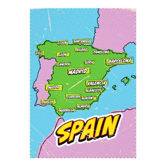 ポップアートイラスト スペイン地図 フォトプリント            (正面)