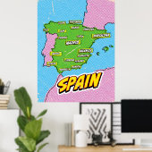ポップアートイラスト スペイン地図 ポスター (ホームオフィス)