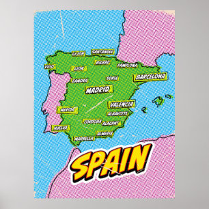 ポップアートイラスト スペイン地図 ポスター