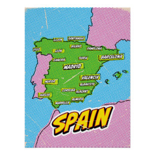 ポップアートイラスト スペイン地図 ポスター