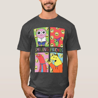 ポップアートキャラクターグリッドの笑顔の友達 楽しい漫画 Tシャツ