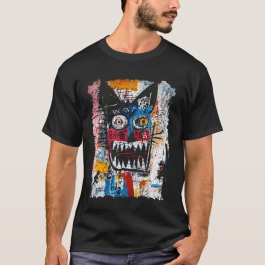 ポップアートスタイルの猫 90年代グラフィティ Tシャツ (正面)