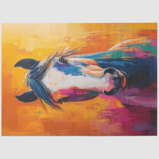 ポップアートスタイルの馬のデジタルペイントデコパージュ 薄葉紙 (正面)