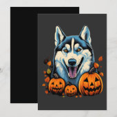 ポップアートスマイリングハスキー犬とパンプキンハロウィン シーズンカード (正面/裏面)
